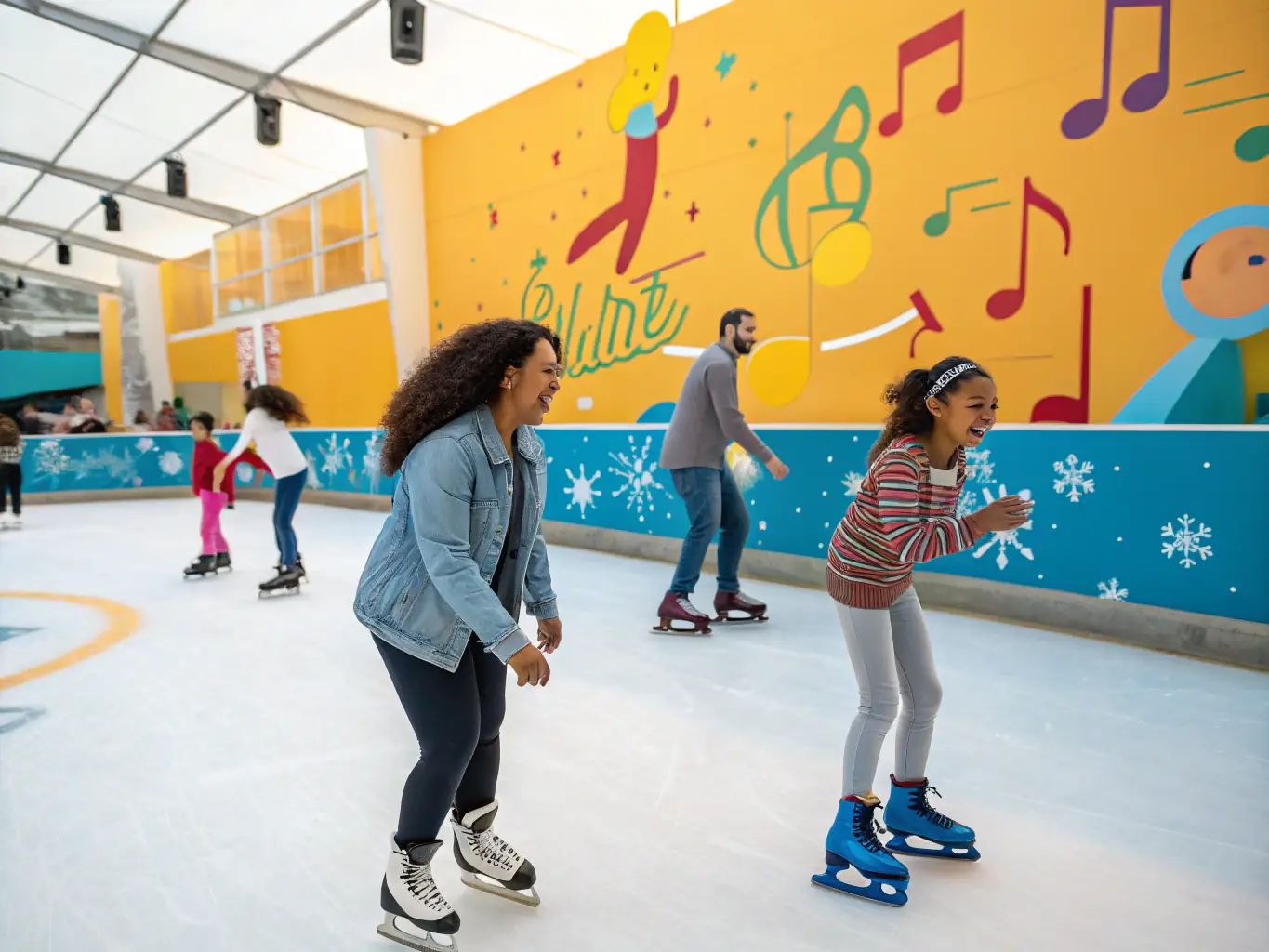 A vibrant scene from a roller dance night at ROLLER SPORTS TROYES, featuring skaters of all ages enjoying music and movement in a festive atmosphere.
